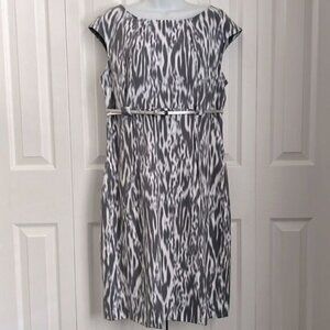 Calvin Klein Grey White‎ Cap Sleeve Empire Waist Shift Dress Size 12